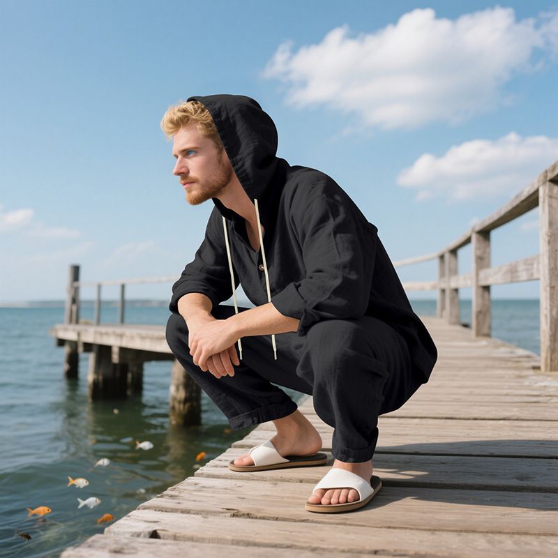 Men's Linen Hooded Shirt & Pants Set - Breathable Beachwear For Spring & Summer Fashion Trends Hot-selling_voghion.com