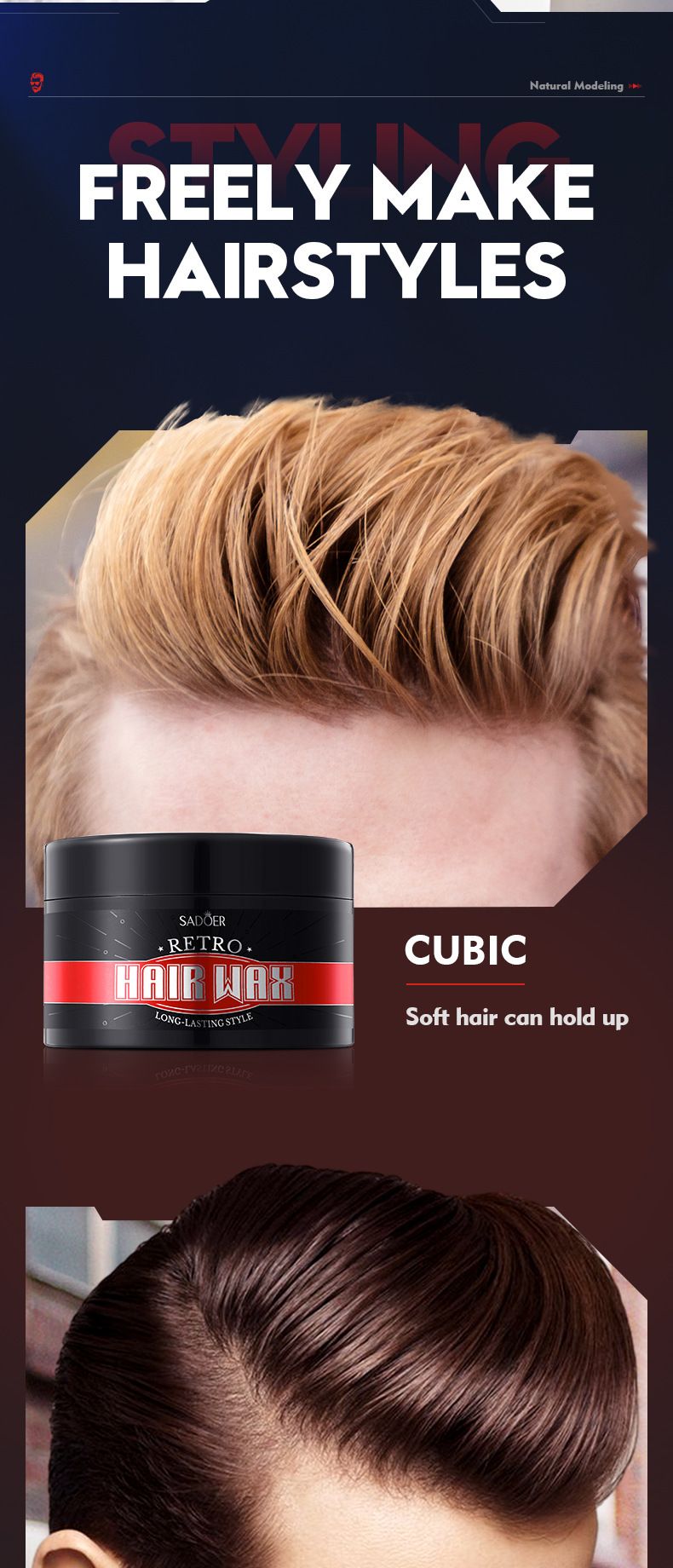 Haarwachs SADOER Retro Haarwachs 100g Starkes Styling Natürlicher Flauschiger Haarschlamm_voghion.com