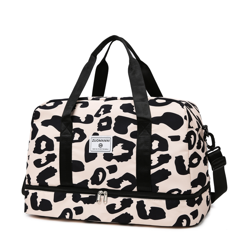 Leopard Pattern Travel Duffle Bag, Nylon Large Capacity Sports Gym Bag, Lightweight Carry On Luggage_voghion.com