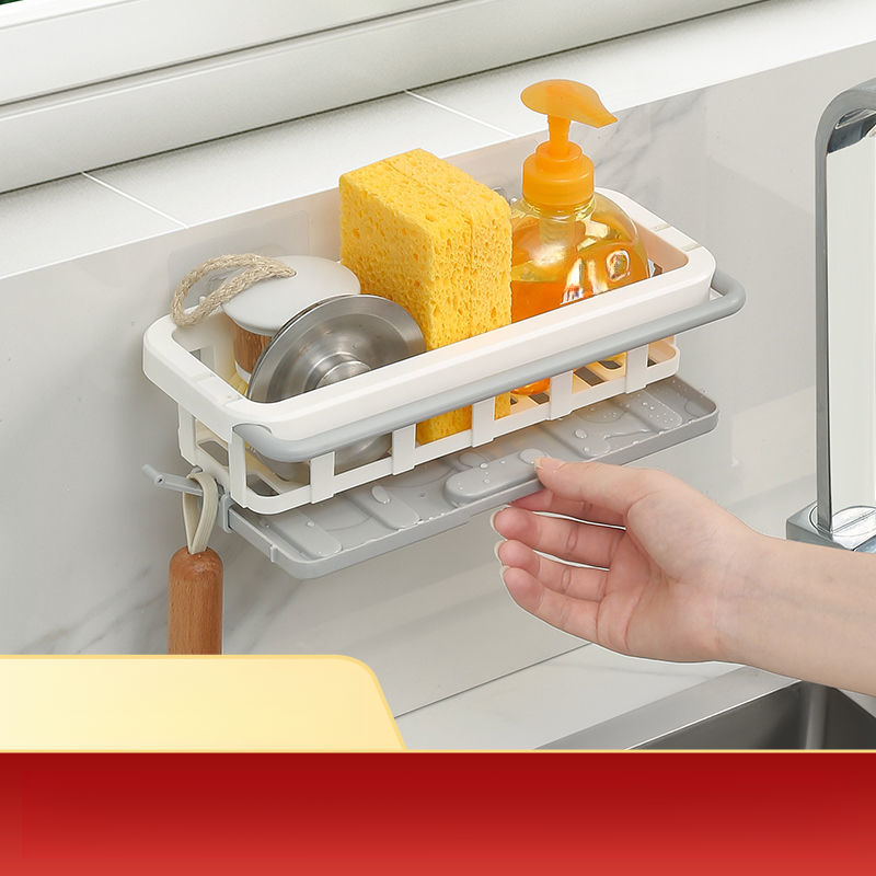 Kitchen Storage No-Drill Wall-Mounted Miscellaneous Organizer Multi-Functional Draining Spice Rack Sink Artifact_voghion.com