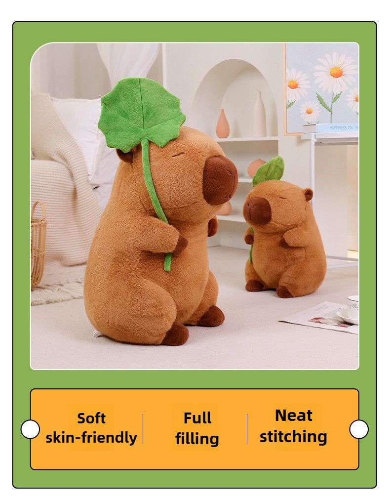 Kapybara a foglia di loto, bambola capibara, peluche, bambola di grandi dimensioni, ornamento, bambola regalo_voghion.com