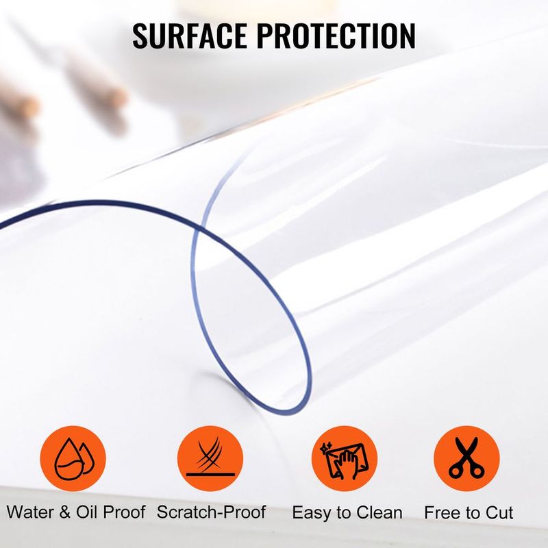 VEVOR 90 X 44 Inch Clear Table Cover Protector, 1.5mm Thick Clear Desk Protector Table Pads, Plastic Tablecloth Table Protector For Dining Room Table_voghion.com