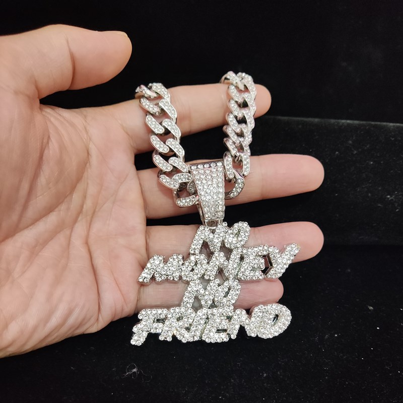 Bărbați, femei, hip hop, fără bani, fără prieteni, colier cu pandantiv cu lanț cubanez de 13 mm, coliere cu gheață hip hop, moda_voghion.com