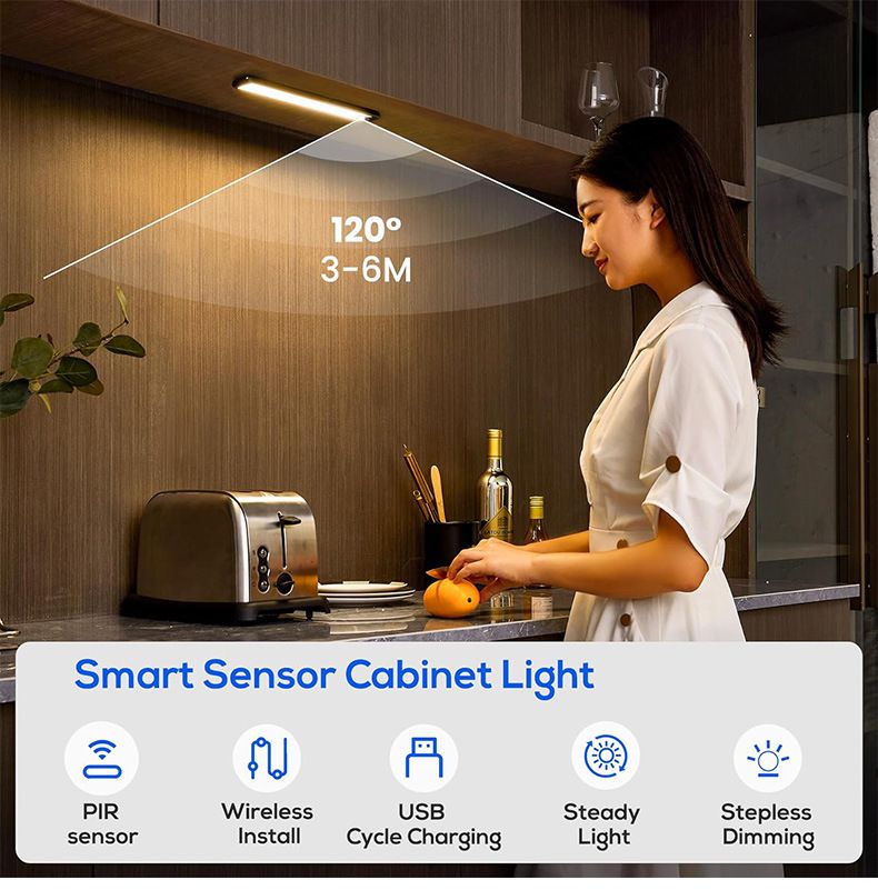 Smart Motion Sensor LED Strip Light - Rechargeable Wireless Cabinet Lighting, 20cm/40cm Dimmable Night Light PC Cover (Warm White/Matte Black)_voghion.com