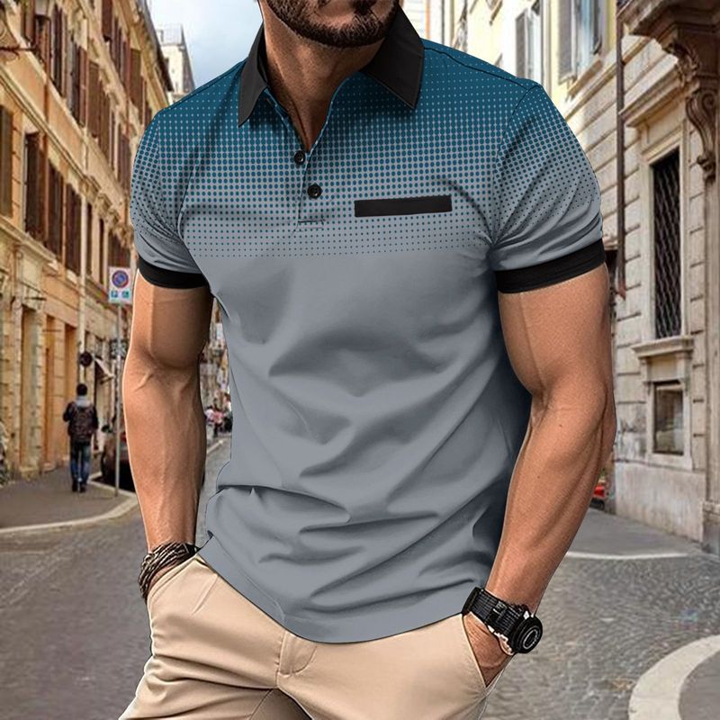 001 European And American INS Cross-Border Summer Gradient Print Polka Dot Short Sleeve Men's Sports Polo Shirt_voghion.com