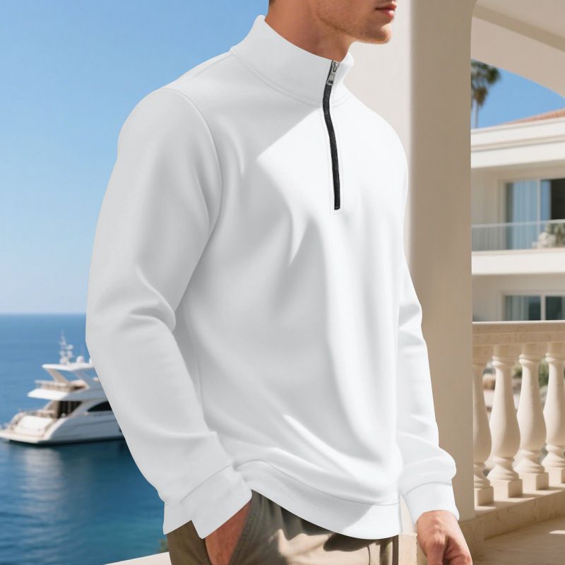 Felpa da uomo con fodera in pile e cerniera a un quarto – Abbigliamento casual invernale caldo ed elegante (S-XXXL, colori a tinta unita)_voghion.com