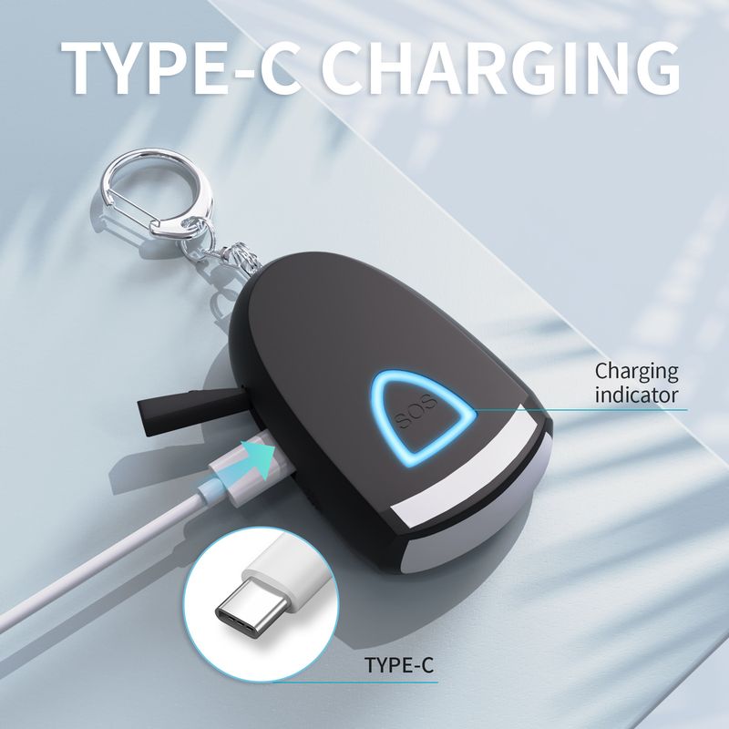 Wiederaufladbarer persönlicher Sicherheitsalarm – 125 dB laute Notfallsirene mit LED-Taschenlampe für Frauen, Studenten und Outdoor-Aktivitäten (Schwarz/Weiß/Rosa/Blau)_voghion.com