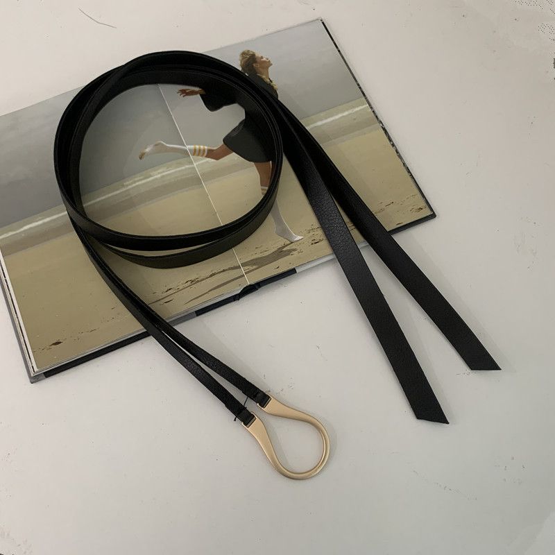 Cinturón con hebilla de herradura de tendencia para mujer sin perforación, cinturón fino simple con cinturón pequeño anudado de toda la moda_voghion.com
