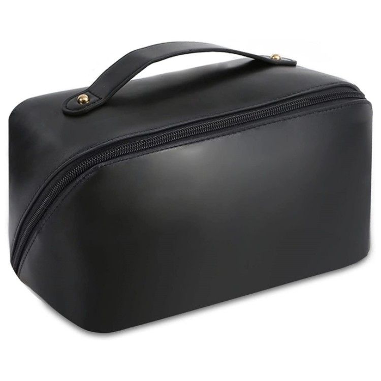 Large capacity travel makeup bag with PU leather waterproof carrying handle compartment multifunctional bag for makeup and toiletries_voghion.com