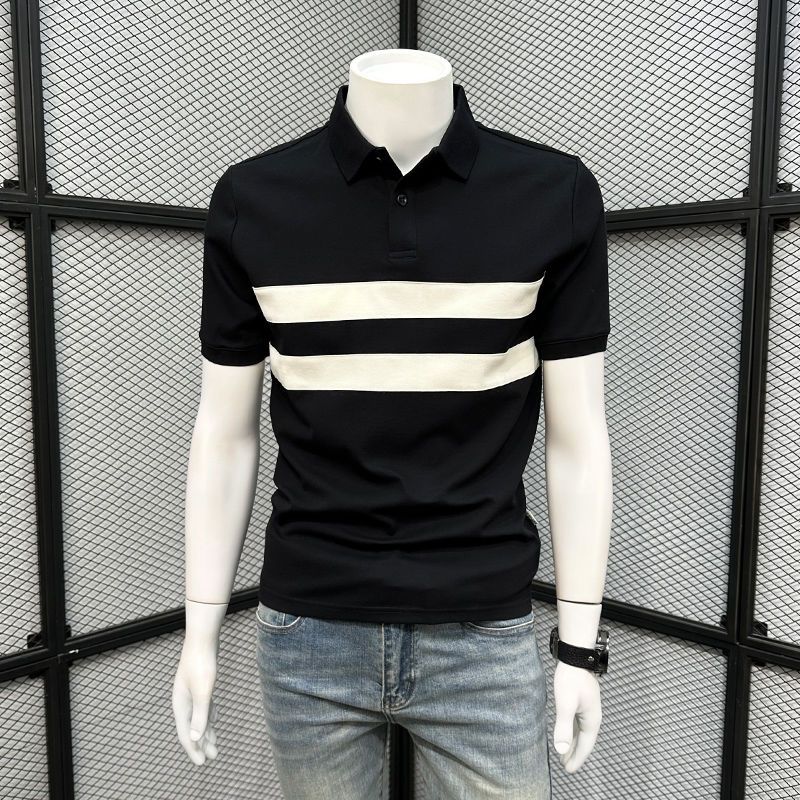 T-shirt d'été à manches courtes et revers pour homme, polo de couleur contrastée, style décontracté américain, manches mi-longues_voghion.com
