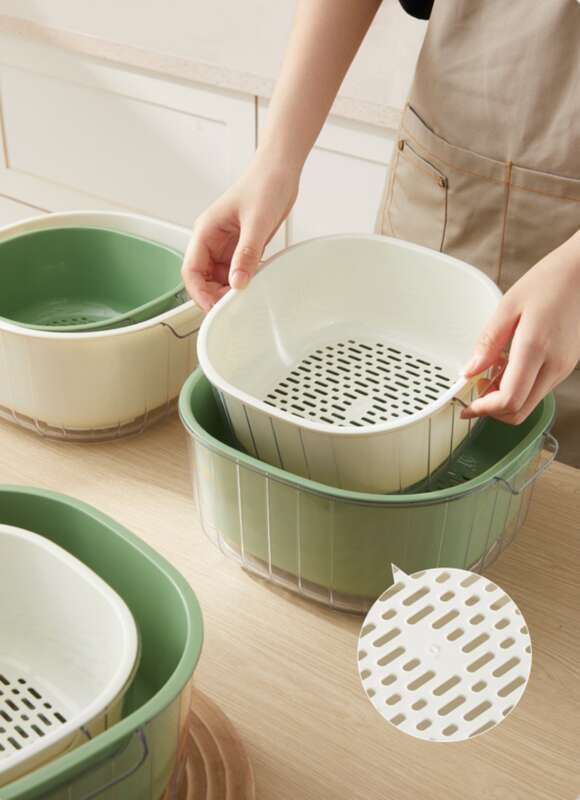 【 Hedou C 】 Forniture da cucina, cestello filtro di scarico a doppio strato, bacinella per lavaggio verdure, uso domestico in plastica_voghion.com