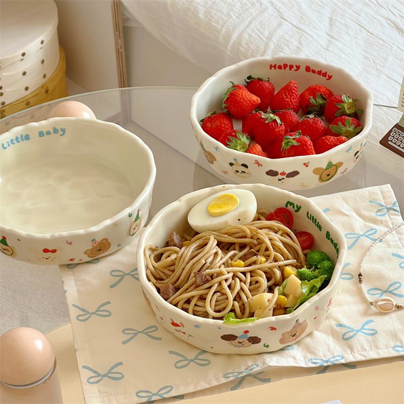 High-Quality Hand-Pinched Ceramic Deep Cute Cream Color Matte Pasta Salad Breakfast Fruit Plate Dish_voghion.com