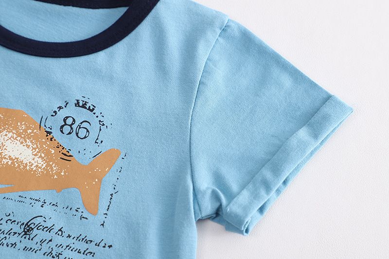 Meninos Verão 2024 Novo Bebê Moda Casual Gola Redonda Carta Golfinho Manga Curta Conjunto de Duas Peças_voghion.com