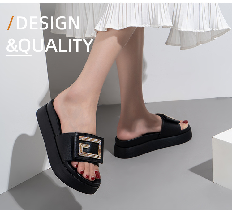 Γυναικεία σανδάλια και παντόφλες με δερμάτινο χοντρό πάτο φορώντας στρας μικρού μεγέθους με επίπεδο πάτο παντεσπάνι προσωπικότητας casual παπούτσια_voghion.com
