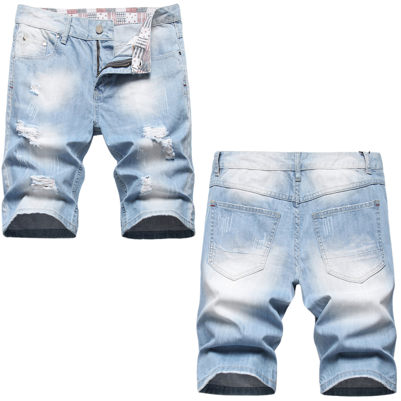 Pantalones juveniles de algodón azul, de cintura media, sin elásticos, lavados a mano, desgastados, con cremallera frontal abierta y largo medio._voghion.com