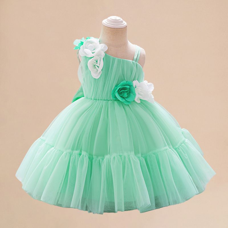 Asymmetric Princess Dress Fairytale Princess Gown (70-110cm) | Off-Shoulder Candy-Colored Tulle Gown With 3D Floral Appliqués For Christening Birthday_voghion.com