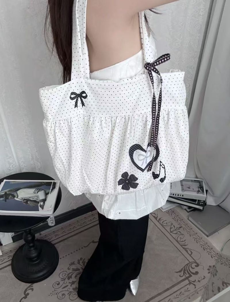 Herbst/Winter Neue Polka Dot Canvas Taschen Fliege Herzförmige Schultertasche Einkaufstasche Vielseitig_voghion.com