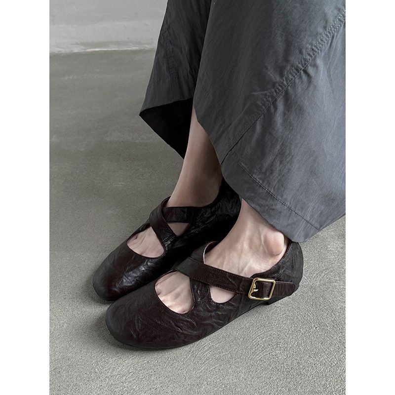 Spring Confession~ Round Toe Cross Strap Ballet Flats For Women Comfortable Flat Shallow Mouth Single Shoes_voghion.com