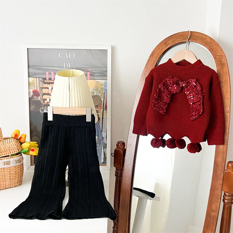 Completo abito in maglia per bambine con fiocco e gonna in tulle arcobaleno - Morbido completo invernale per bambine e bambini (3-8 anni, 100-140 cm)_voghion.com