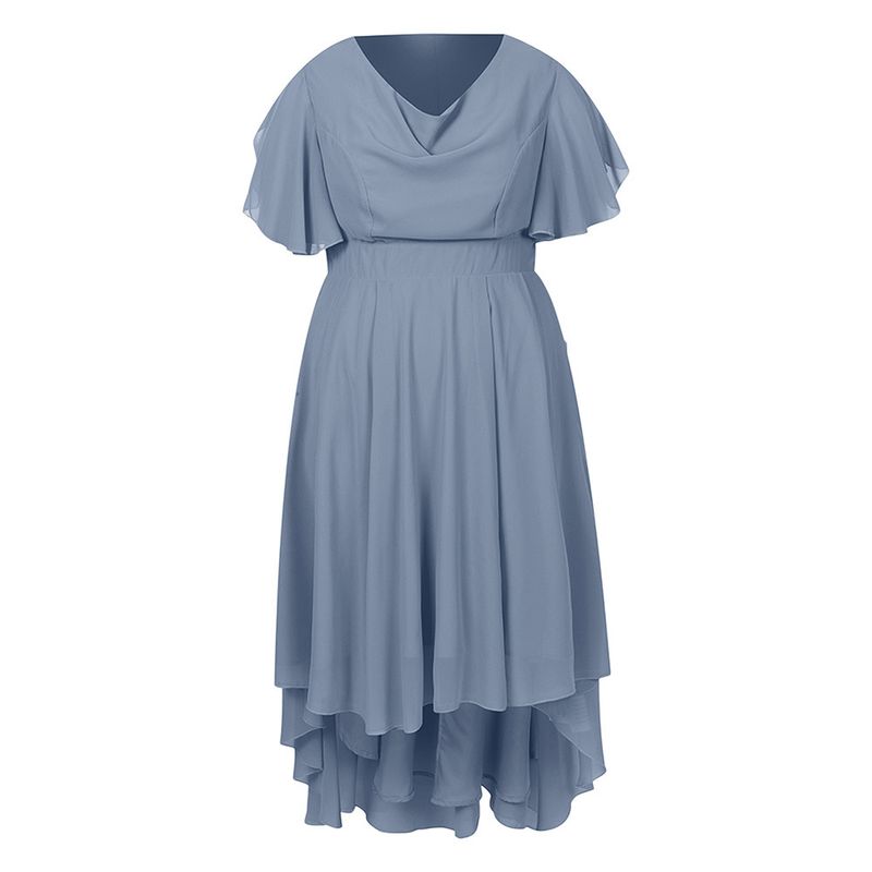 2025 Iwwerlappend Lotusblatärmelen, Récksaum, Olivfërmeg Virderkant, Kuerz Réck, Laang Chiffon Plus Size Damenkleeder,_voghion.com