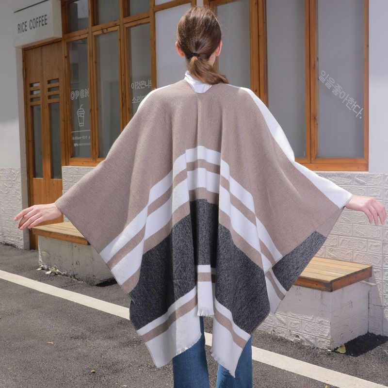 Uusi tuote, eurooppalainen ja amerikkalainen tupsuhihnahuivi, yksinkertainen pidennetty jacquard lämmin viitta_voghion.com
