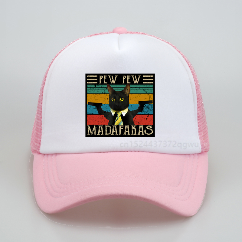Pew Pew Madafakas Print Baseball cap Women Summer Breathable mesh sunhat Graphic Double Gun Cat Funny men snapback hats_voghion.com