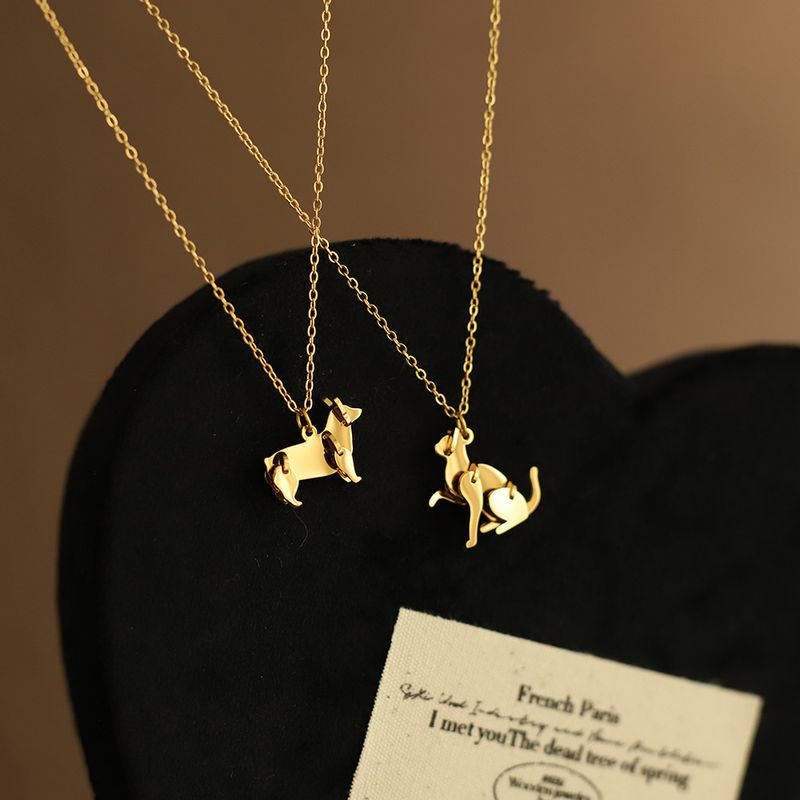 XL542 Collana con catena per clavicola a forma di cucciolo di gatto Corgi, simpatico animale domestico, migliore amico, in acciaio al titanio placcato oro_voghion.com