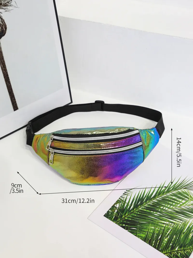 Gradient Color Fanny Pack Laser Holography Crossbody Waist Bag PackBelt Travel Walking Running Hiking Cycling Sport_voghion.com