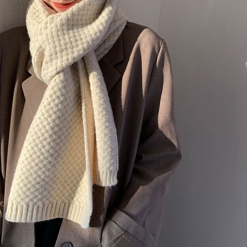 Thickened elongated Korean version versatile student girl knitted sweater couples autumn and winter warm scarf for men_voghion.com