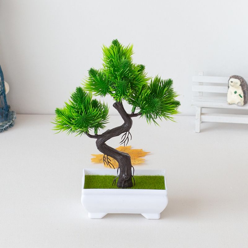 Artificial flower pots 16-mesh welcoming pine bonsai bonsai plastic flower green plant flower potted flower decoration ornaments_voghion.com