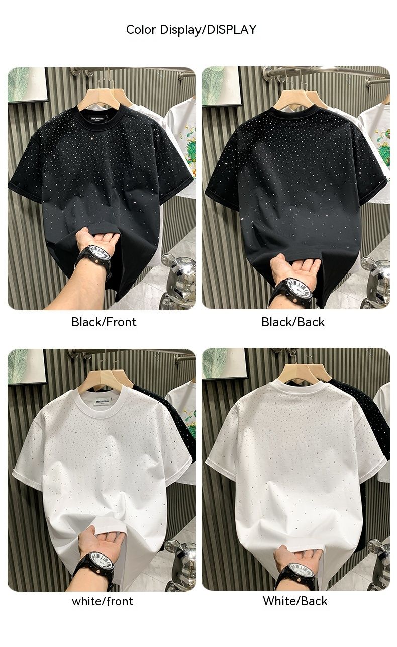 Marca de moda europea de moda ligera de lujo para hombres, pantalones cortos de Internet, celebridades, nicho, diamantes calientes, cuello redondo de alta gama_voghion.com