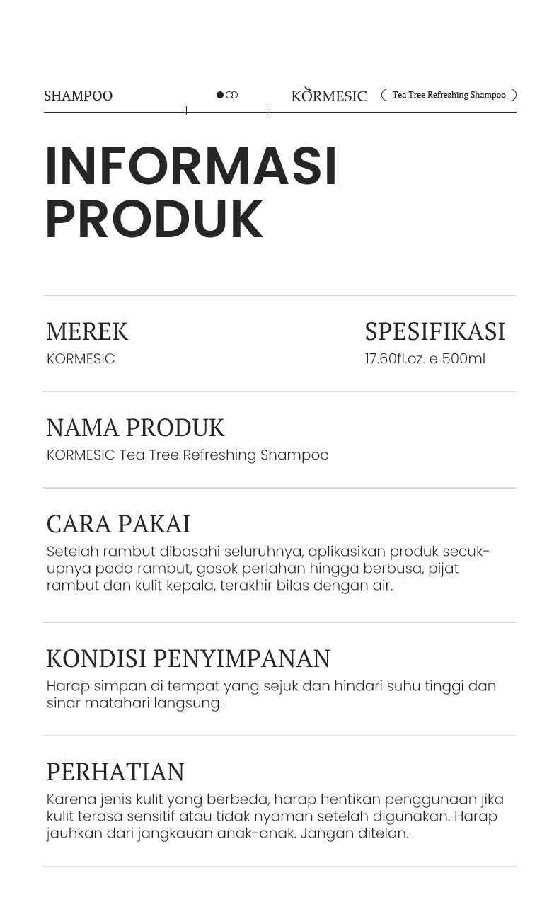 KORMESIC Tea Tree Refreshing Oil Control Shampoo 500ml Shampoo_voghion.com