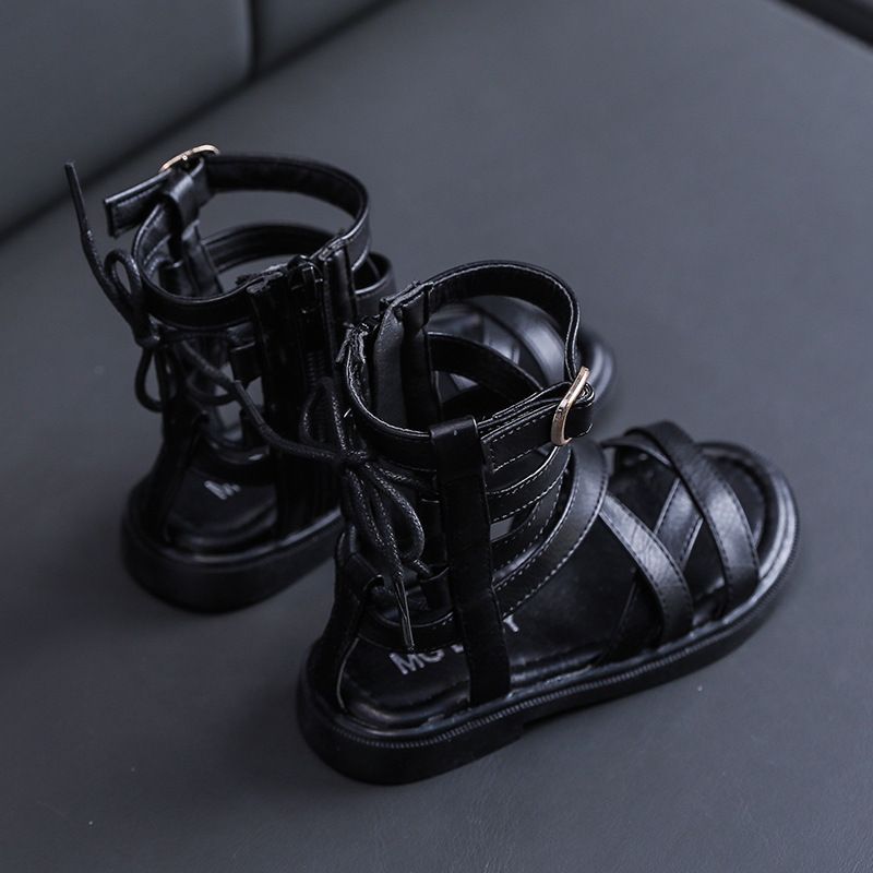 Mother & kids Roman shoes with soft bottom and side zipper summer high-top sandals Korean style little girl princess sandals high-top beach shoes_voghion.com