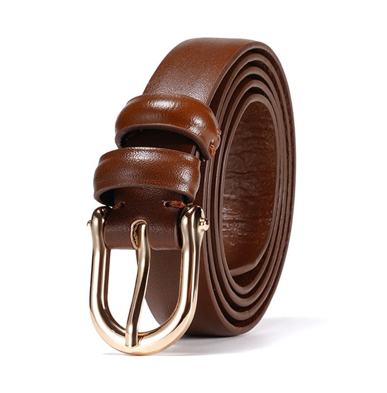 Genuine Leather Belt - Slim Head Layer Cowhide With Alloy Buckle, Elegant Needle Buckle Design For Dresses, Pants, And Office Wear, Light Luxury_voghion.com
