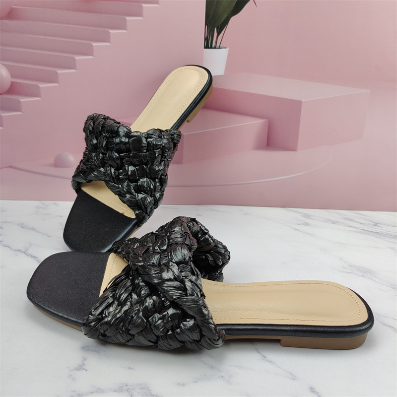 Tragen Sie stilvolle Strandschuhe, farbenfrohe, atmungsaktive, lässige, gewebte, flache Sandalen_voghion.com