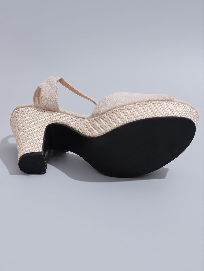 Einreihige Riemchensandalen mit Riemchen und hohen Absätzen, geflochtene Strohsandalen, jede Mode, Fischmaul, dicke Sohle_voghion.com