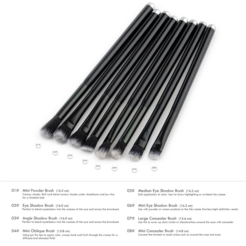 Pennelli per trucco da 8 pezzi, set per occhi, strumenti di bellezza, manico in legno, pennello per ombretto, pennello per correttore GUJHUI_voghion.com