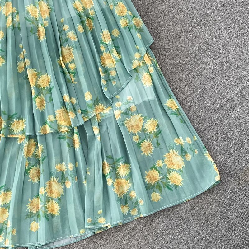 Women's Clothing light mature style, lantern long sleeves, bowknot, loose printed chiffon shirt, two-piece suit, high waist skirt_voghion.com