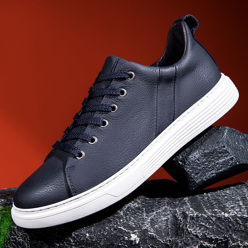 Große Herren-Schuhe aus hochwertigem Rindsleder, weiße Überschuhe, Freizeit-Sportschuhe_voghion.com