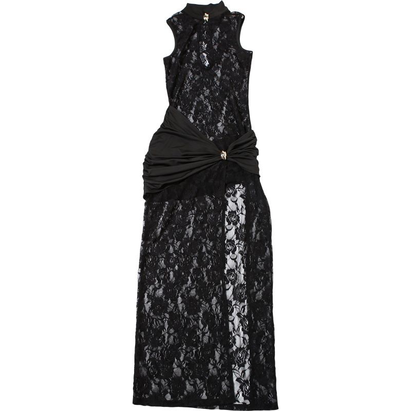 Abito lungo a righe con maniche a pois, rotondo, midi, invernale, primaverile, conveniente, con cerniera, traspirante, resistente._voghion.com