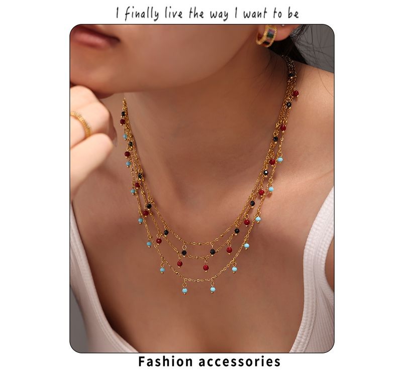 Collana in pietra naturale fatta a mano con piccole perle, catena per clavicola, collana ultra sottile, catena a doppio strato impilata, da donna_voghion.com