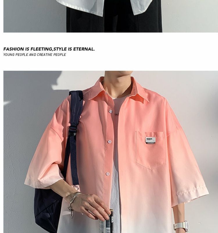 Ombre-Kurzarmhemd für Herren – Sommerliches, lässiges Arbeitshemd mit Eisseiden-Gefühl (M-3XL, schnelltrocknende Polyestermischung, entspannte Passform)_voghion.com