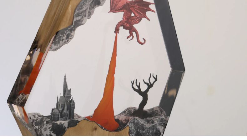 Nova lâmpada de arte de resina de dragão de chamas de fantasia 3D em forma de cuspir fogo para decoração de sala de estar e estudo_voghion.com