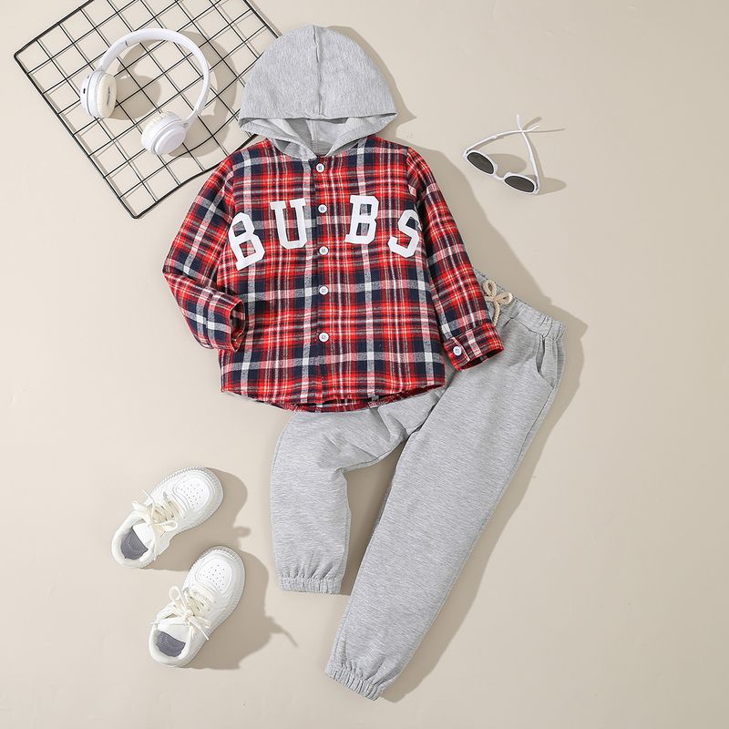 2024 Autunno Nuovo Uomo Abbigliamento Lettera Stampata Felpa Con Cappuccio A Scacchi Cappotto Pantaloni Set_voghion.com