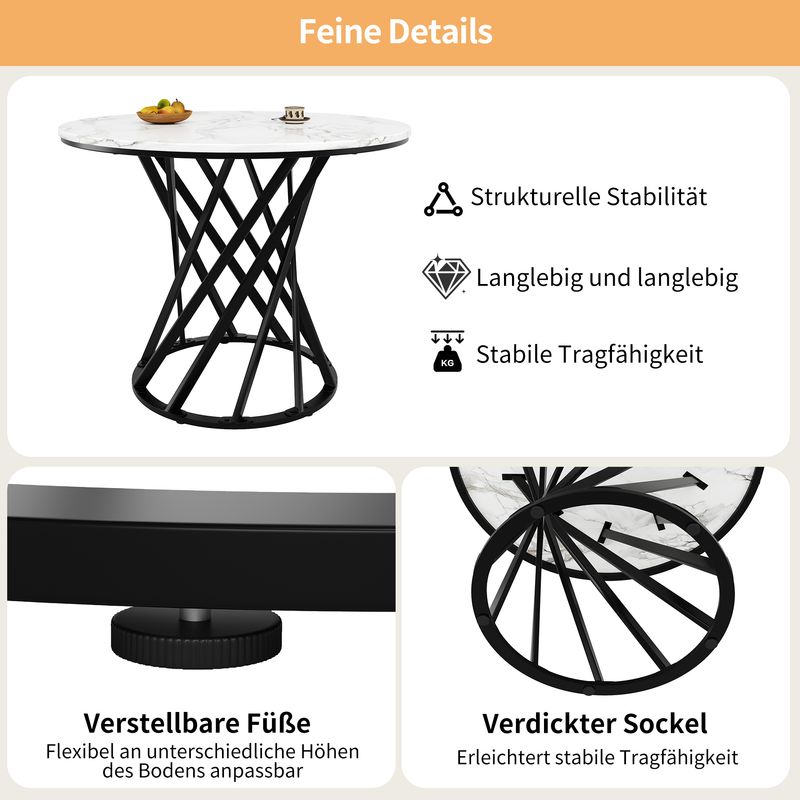Runder Esstisch 80x76cm Mit Marmorplatte, Schwarze Beine_voghion.com