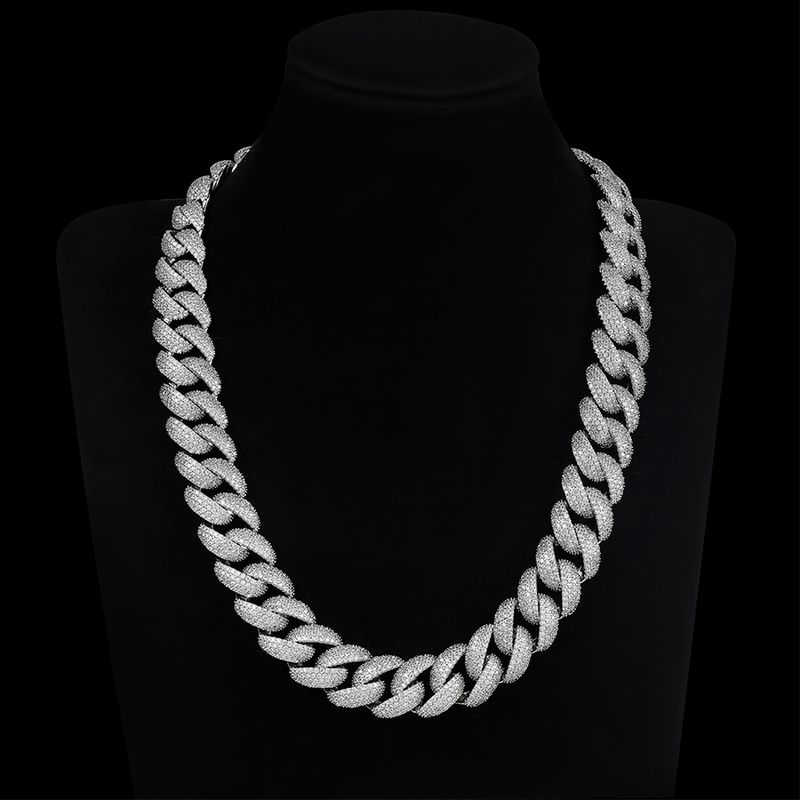 Collana da uomo Hip Hop con catena in argento sterling cubano da 18 mm, con quattro file di diamanti e moissanite_voghion.com