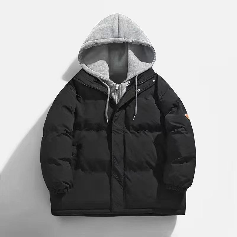 1 2024 Winter Zweiteiler für Herren Lockerer Mantel Jugend Paar Einfarbig Kapuze Verdickte Jacke Oberbekleidung Baumwollbekleidung_voghion.com