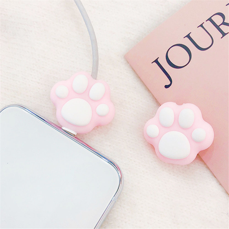 1 pz. Simpatica protezione per cavi a forma di zampe di gatto per iPhone, kawaii, rosa, da scrivania, per cavi USB, organizer per cavi._voghion.com