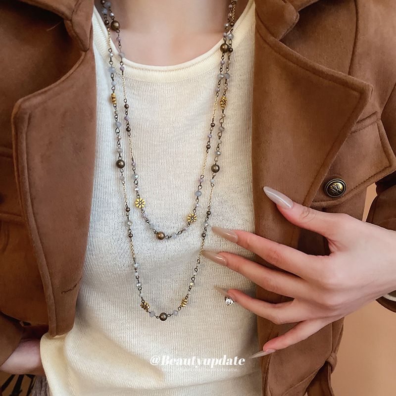 Collier de luxe à fleurs de style français, chaîne de pull polyvalente et luxueuse, accessoires de mode haut de gamme_voghion.com