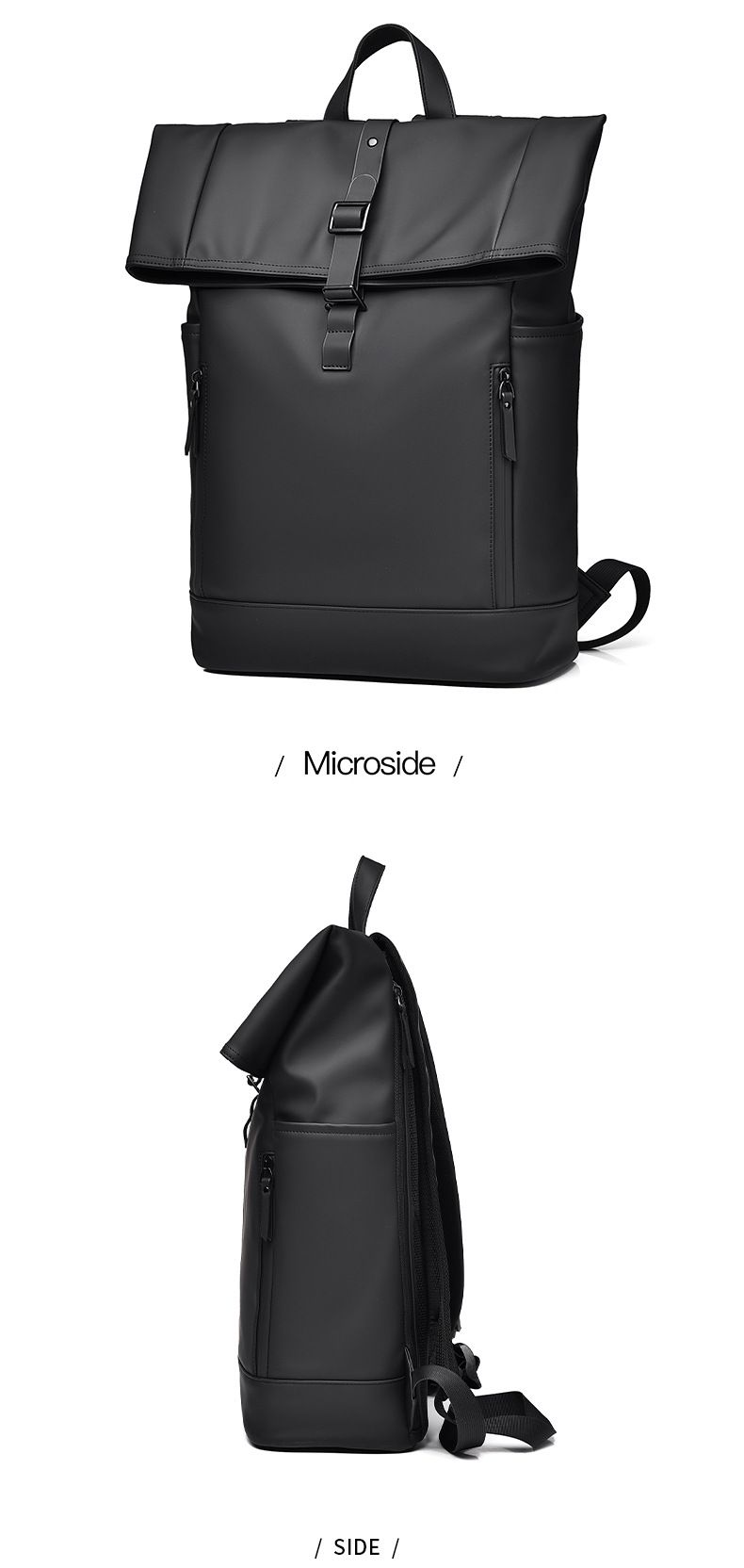 Unisex Waterproof Backpack With Roll Top – Lightweight Laptop Backpack For Travel, Commute & College – 35L Capacity, PU Material, Cushioned Straps_voghion.com
